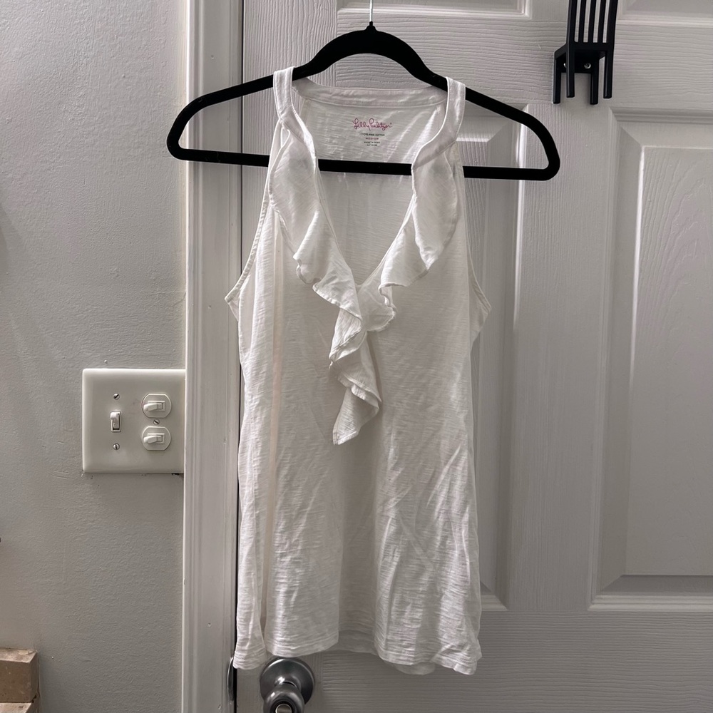 ❤️BUY 2 GET 1 FREE❤️ Lilly Pulitzer White Ruffled Tank Top size M